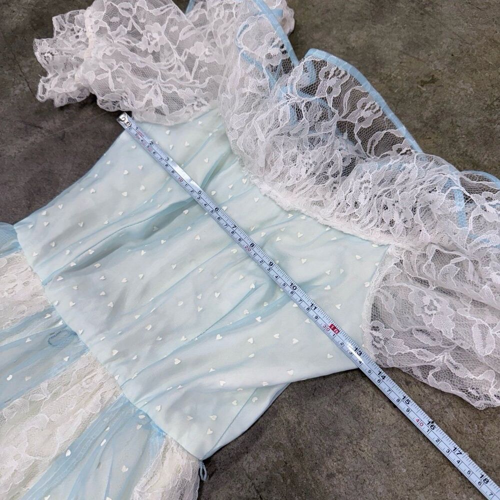 Vintage coquette tulle lace cottagecore striped heart printed maxi dress - Picture 4 of 6